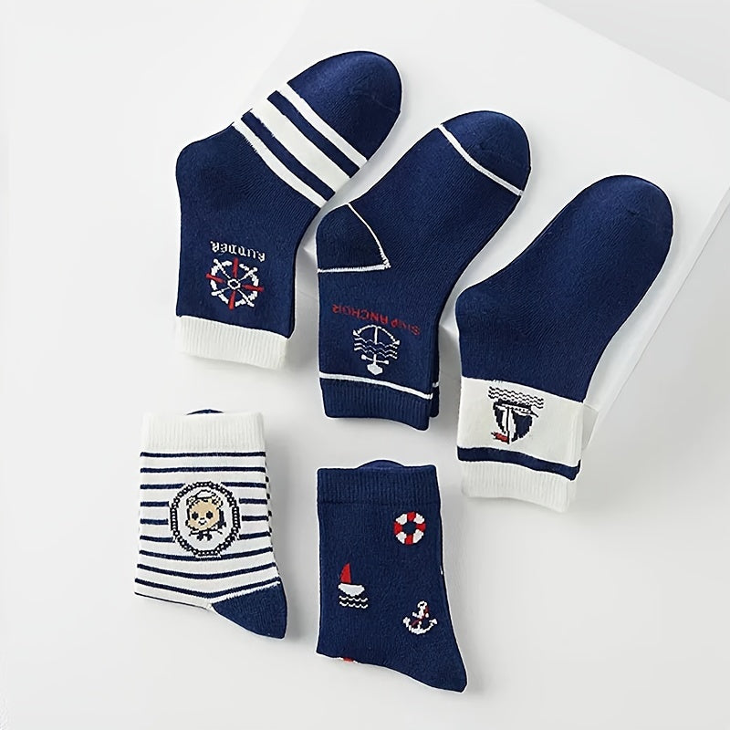 5-Pack Boys Cartoon Captain Socks All-Season Polyester Spandex