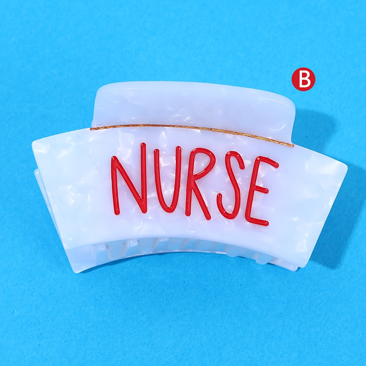 Single Piece Nurse Themed Hair Clip for Medical Professionals Stylish Acetic Acid Oval Claw with Blood Bag Syringe and Chill Pill Design