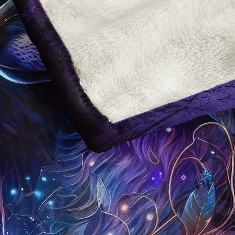 Starry Sky Wolf Print Flannel Blanket Soft Warm Throw for Couch Bed Camping Travel