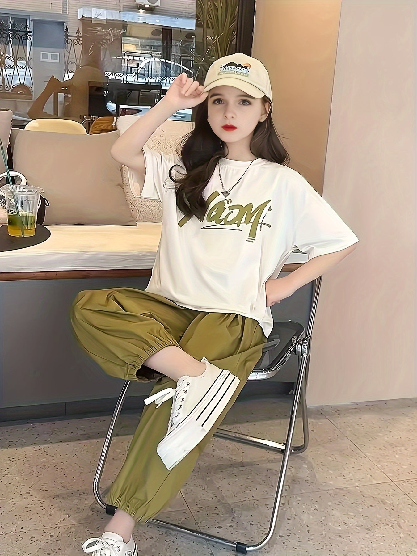 Girls Streetwear Outfit 2PCS Short Sleeve Tee and Baggy Pants Summer Casual Clothing