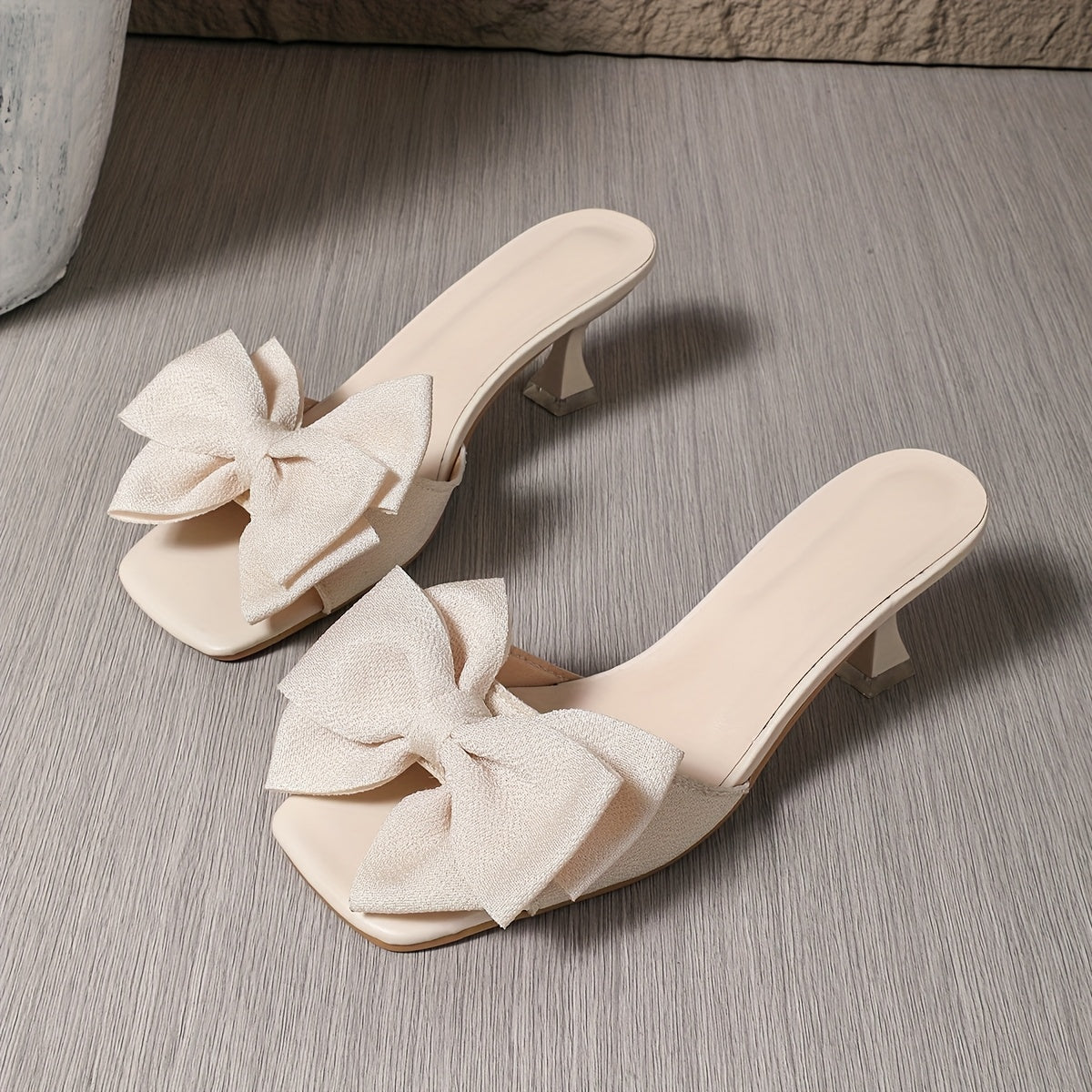 Women's Solid Color Square Toe Open Toe High Heels with Bow for Party Wedding