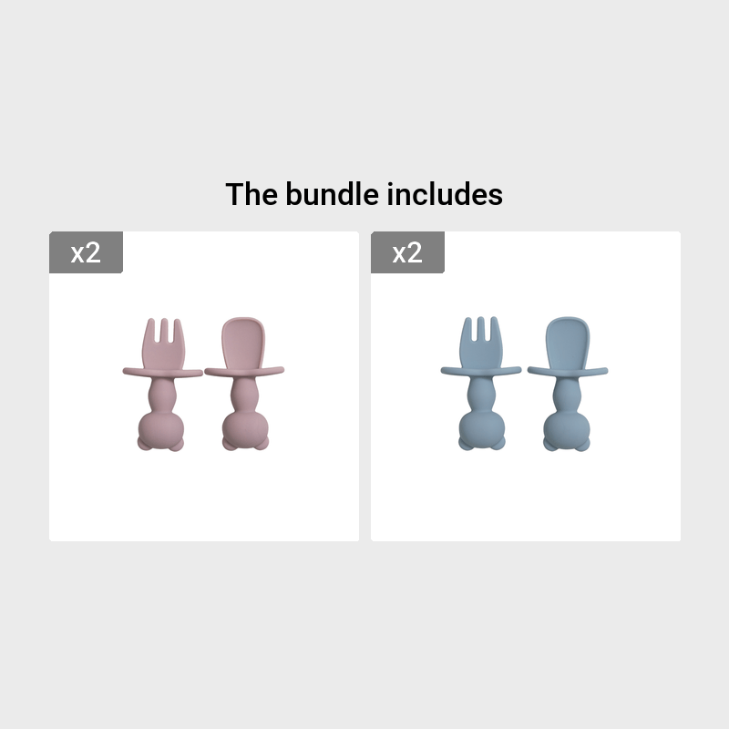 Juego de alimentación para bebé de 2 piezas, tenedor y cuchara de silicona Panda, suave, libre de BPA, vajilla para niños pequeños