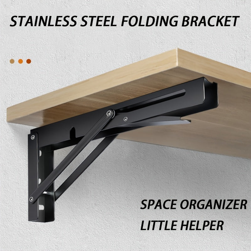 2pcs Heavy-Duty Stainless Steel Foldable L-Shaped Shelf Brackets for Space Saving