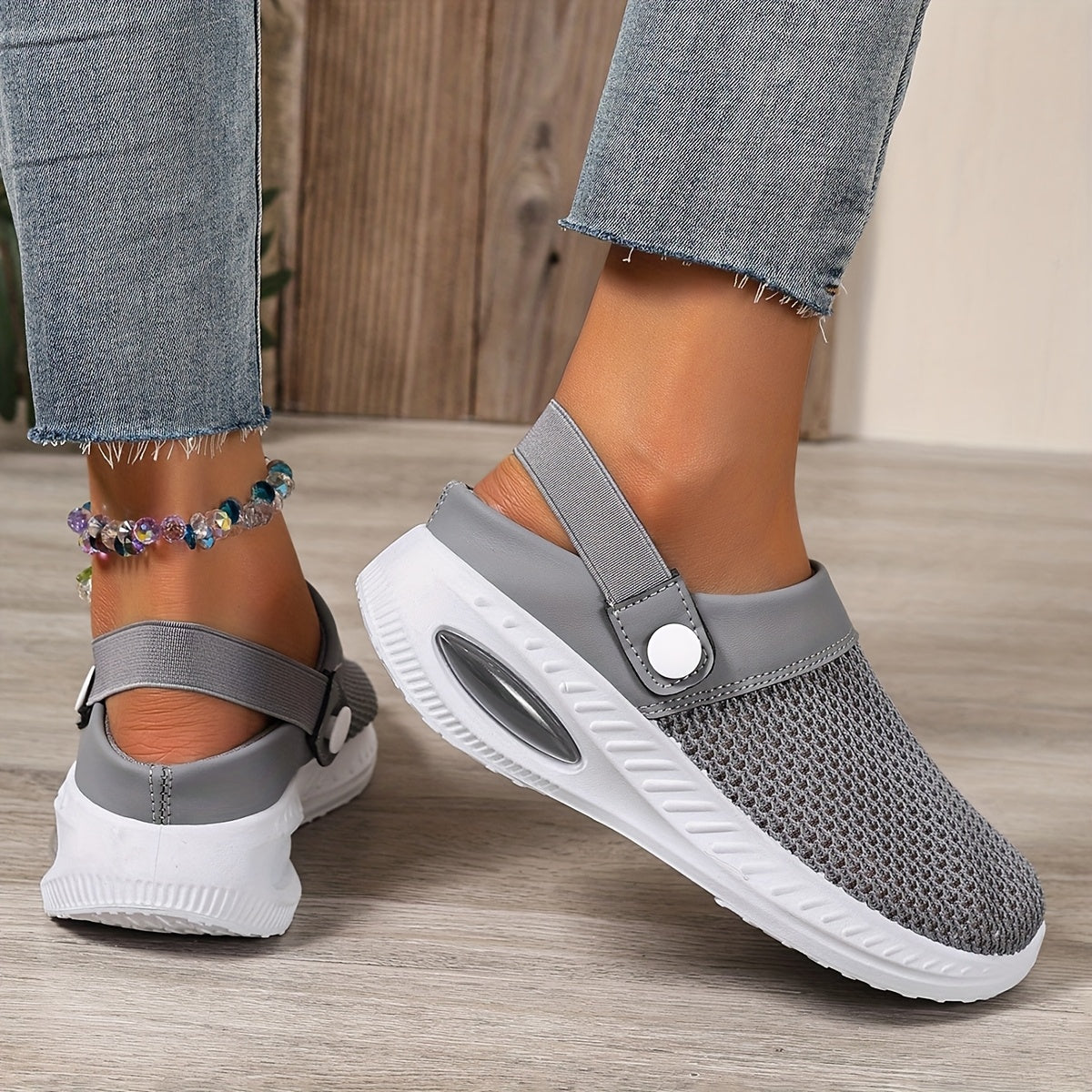 Women's Casual Breathable Slip-On Sports Slippers Wide Fit Solid Color