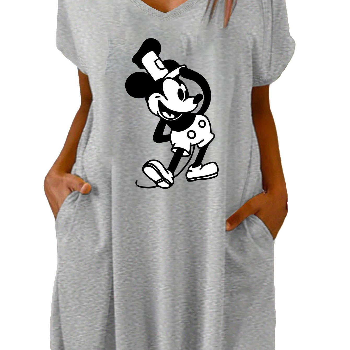 Women's Plus Size Lounge Dress Cartoon Print V-Neck Nightdress