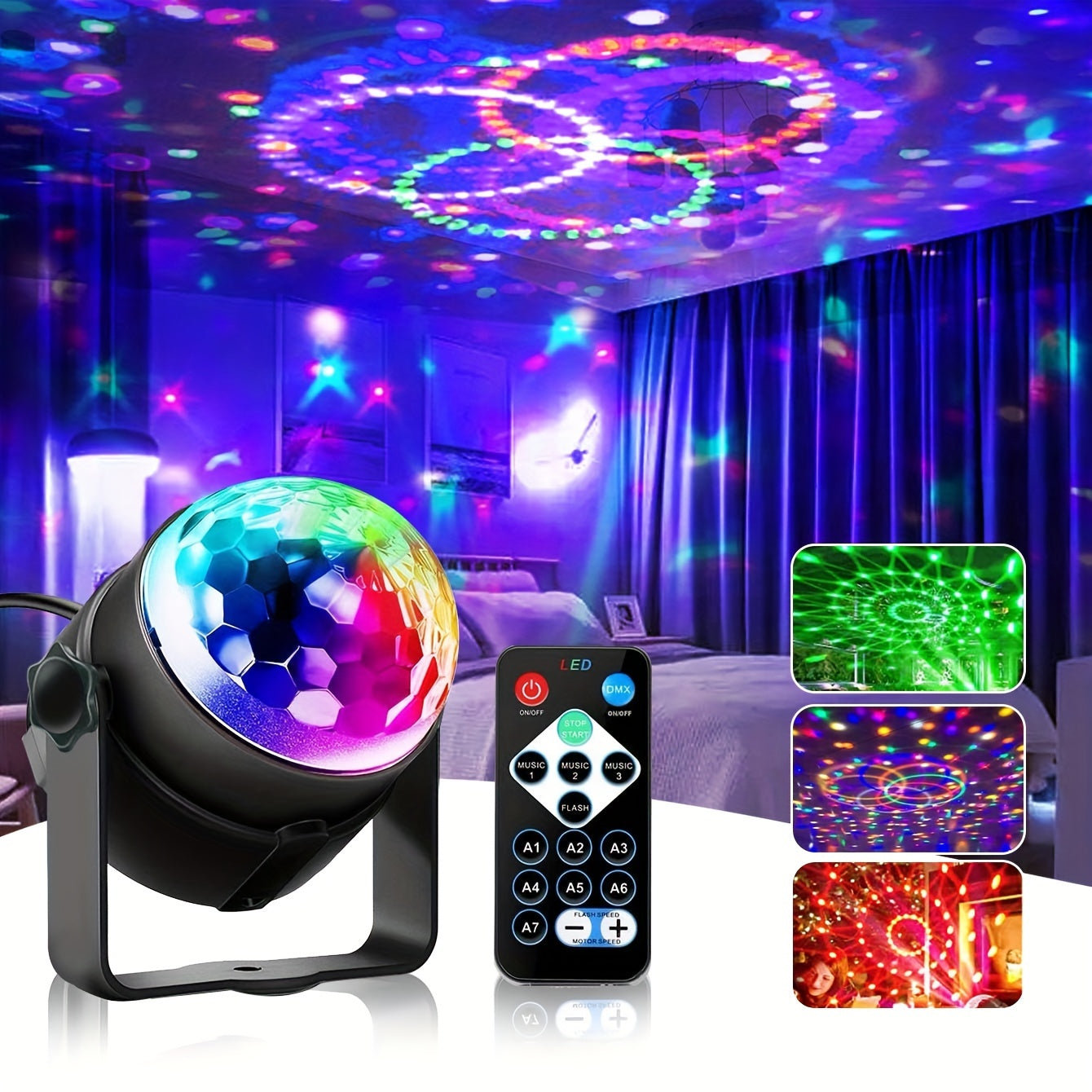 Voice-Controlled RGB Disco Ball Light with Remote USB Powered for Parties and Events
