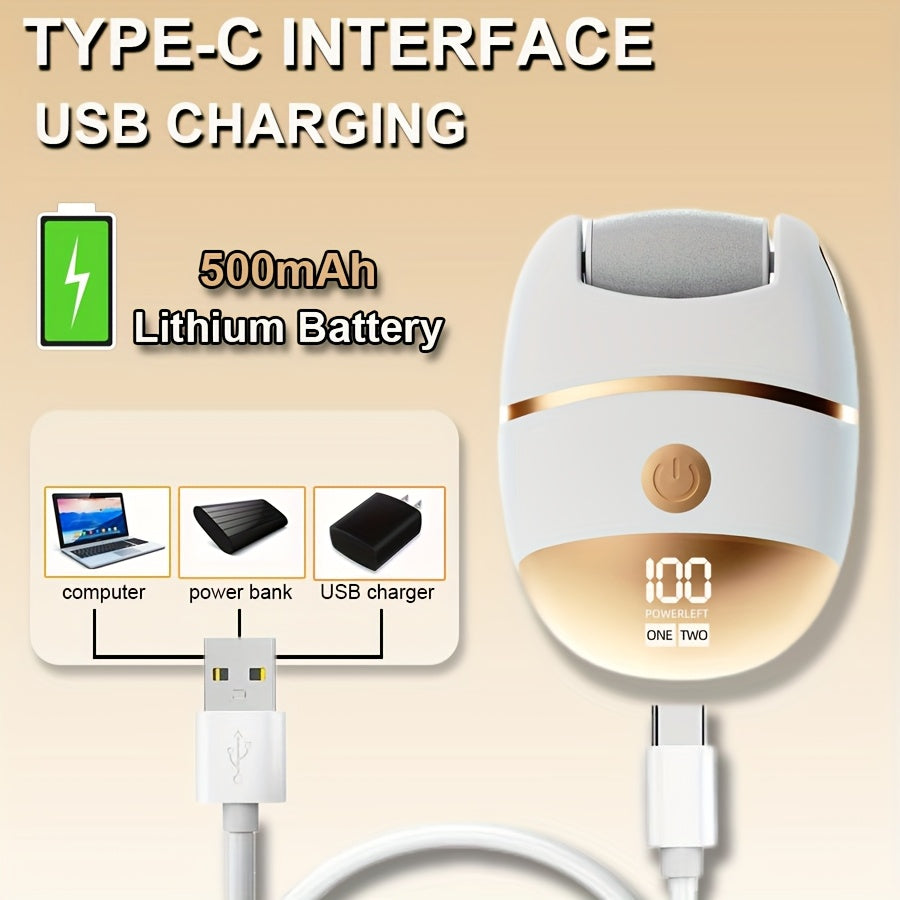 Electric Foot Grinder with LED Display and Spare Heads for Calloused Skin Removal Portable Cordless Pedicure Tool