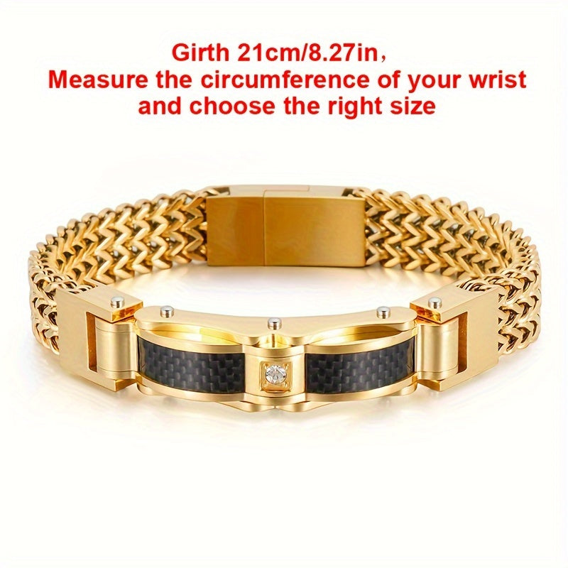 Men's Titanium Steel Bracelet with Faux Gemstone Square Design Magnetic Clasp