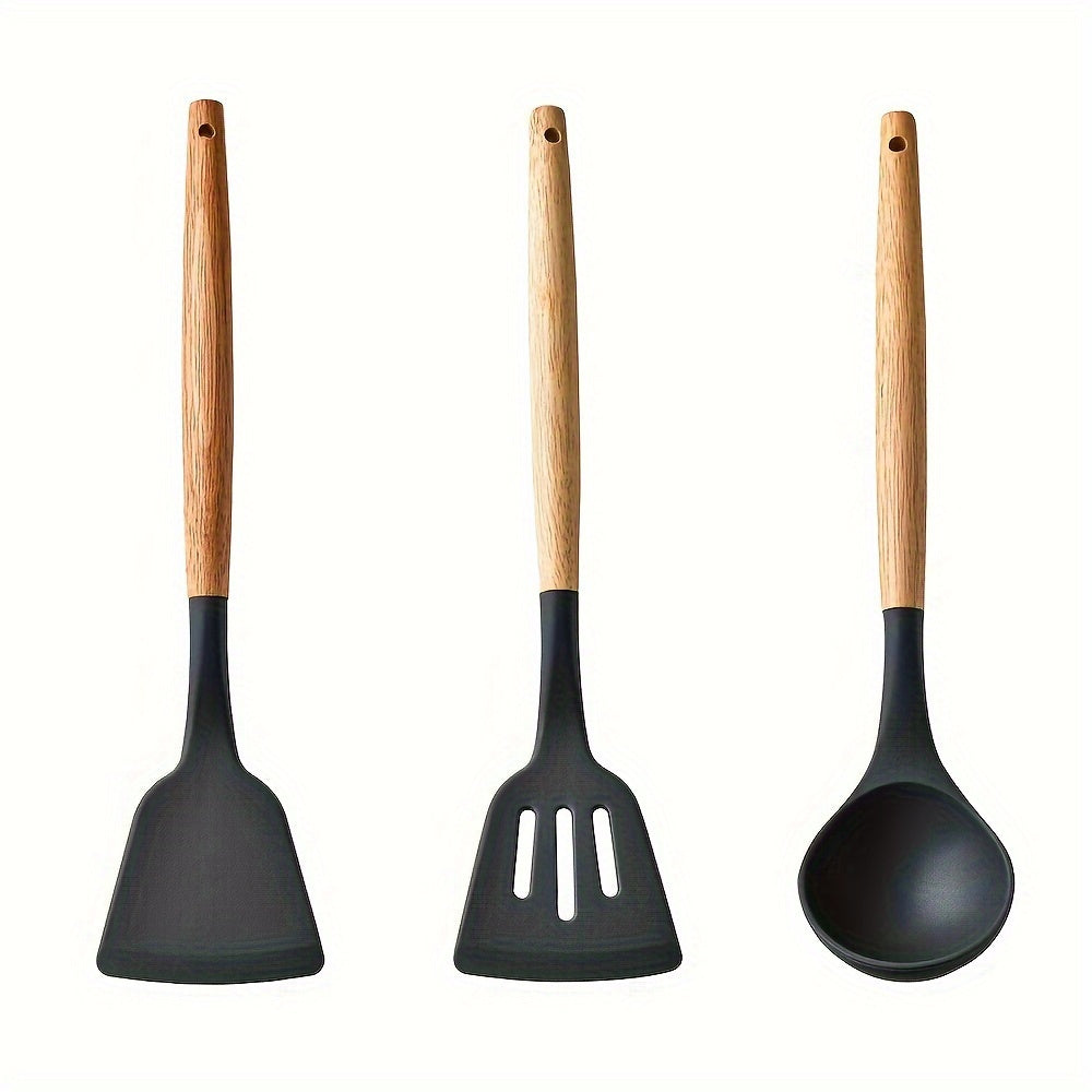 Set of 3 Silicone Kitchen Utensils Non-Stick Heat-Resistant Spatulas Spoons