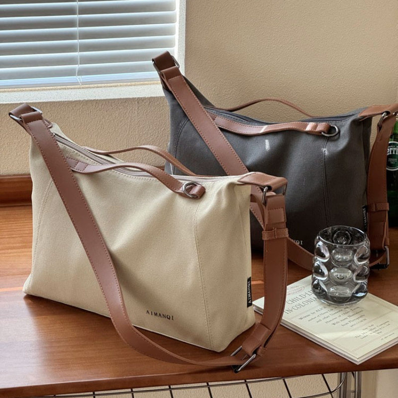 Холщовая сумка-тоут для студентов, повседневное использование, вдохновленная корейской и японской культурой, бежевый, хаки, темно-серый