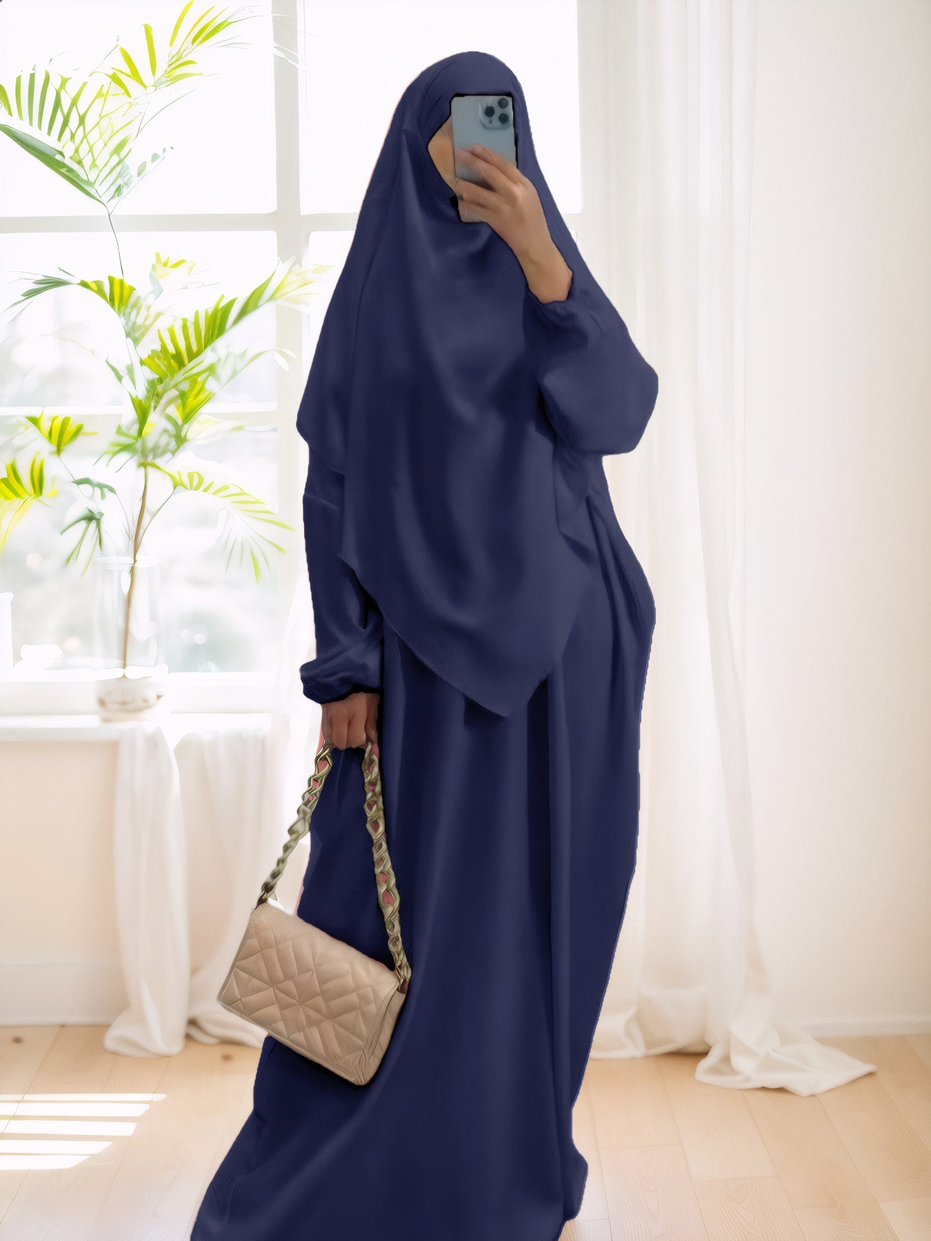 Women's Plus Size Polyester Maxi Abaya Kaftan Long Sleeve Casual Dress