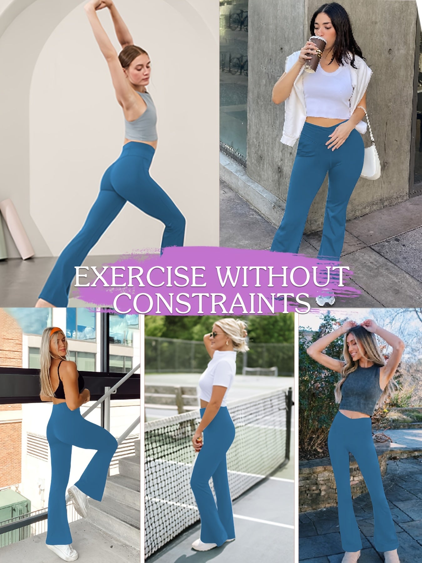 Plus Size Flare Leg Pants Pack High Waist Polyester Knit Stretchy Spring Summer Fall