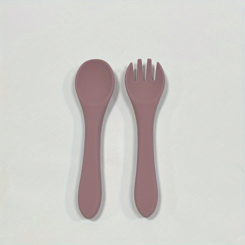 Set of BPA-Free Toddler Utensils with Silicone Forks and Spoons for Self-Feeding