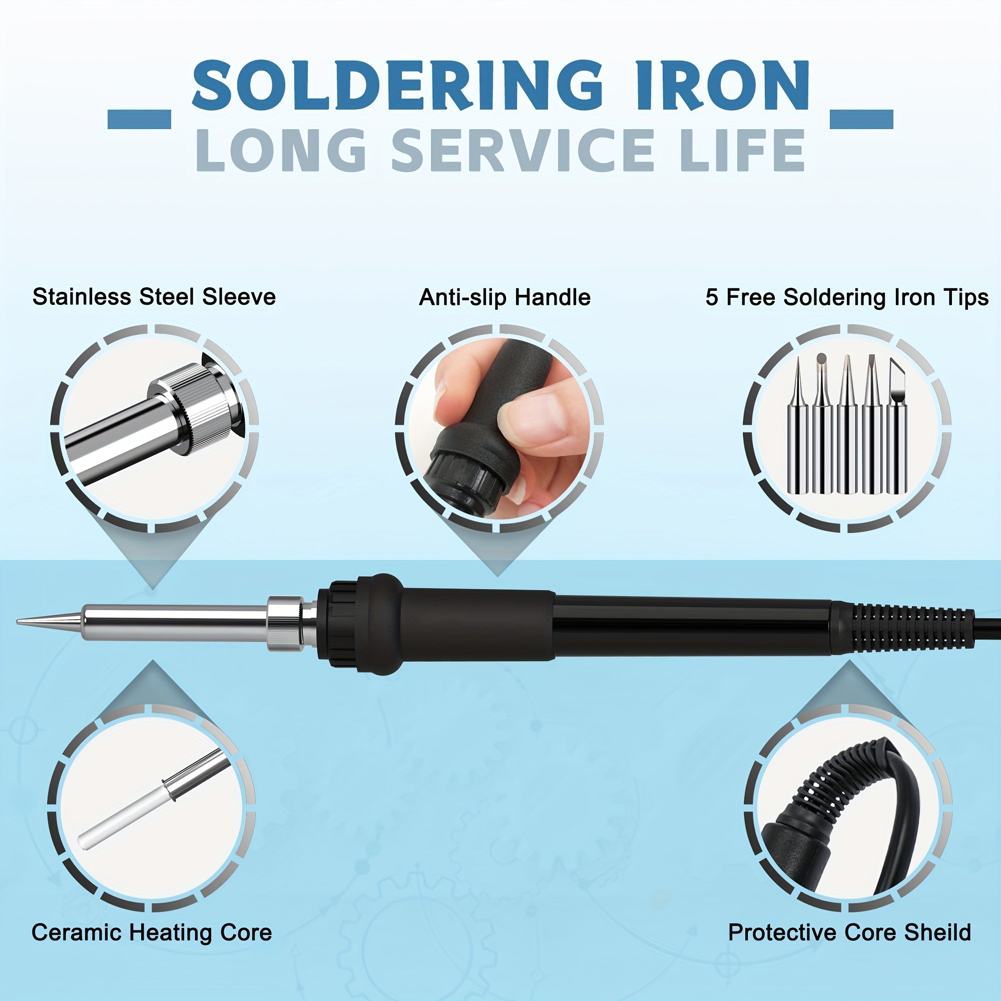 2-in-1 Rework Soldering Station Kit with Hot Air and Iron, Digital Temperature Control, 3 Nozzles, Anti-Static Tweezers, Slip-Resistant Design