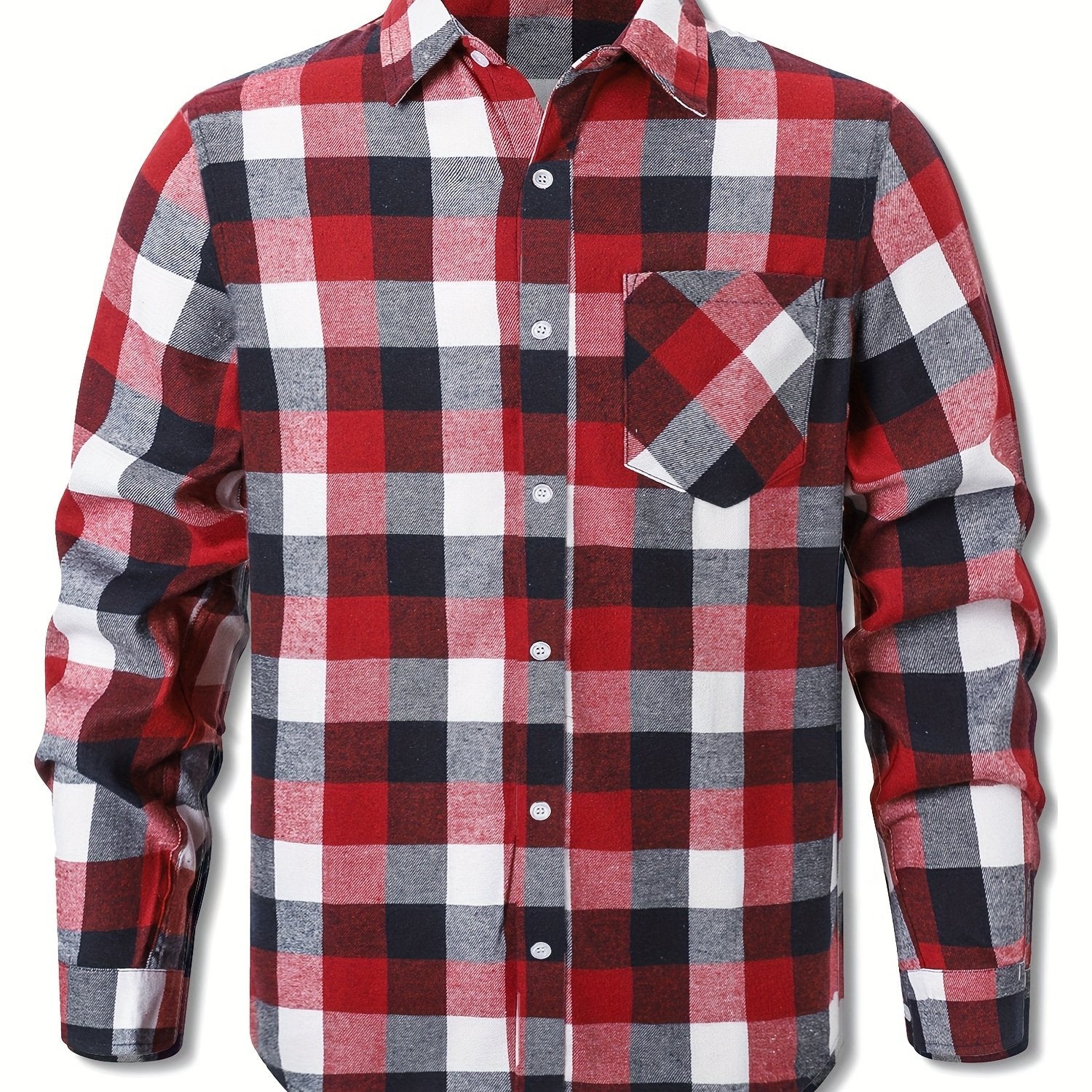 Men's Plus Size Gingham Flannel Shirt Casual Button Down Polyester Cotton