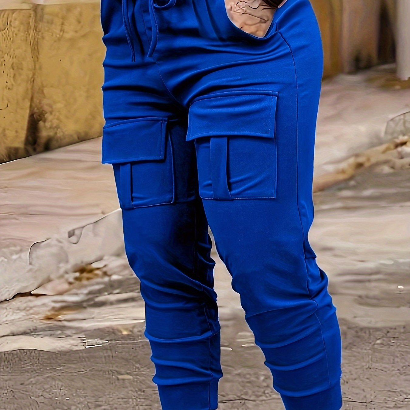 Women's Plus Size Black Joggers Stretchy Tapered Pants with Pockets