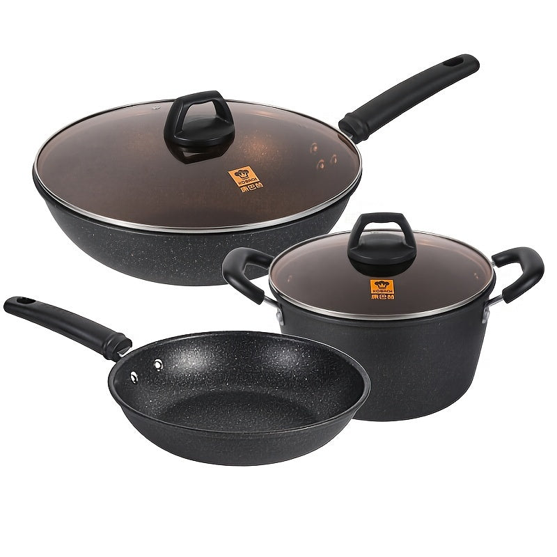 Qattiq temir oshxona idishlari to'plami, 3 ta qism, yopishmaydigan skilet, souspana, stockpot