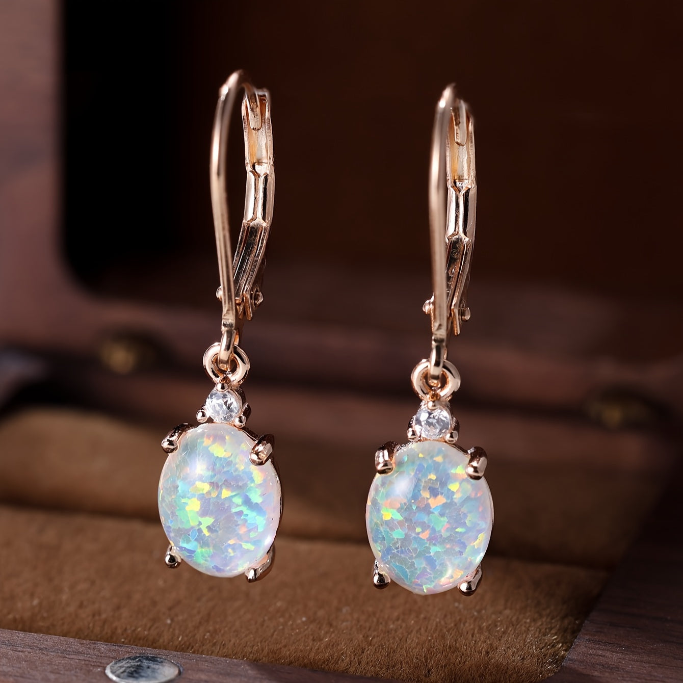 Women's Green Fire Opal Rhodium Plated Round-Cut Dangle Earrings