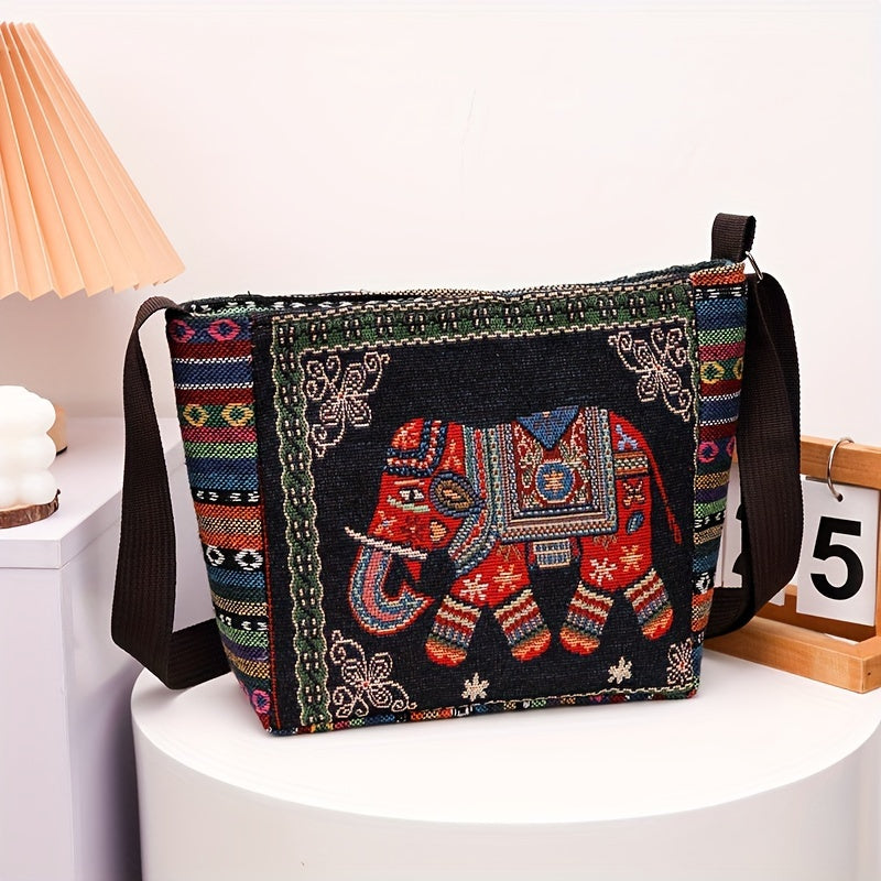 Multicolor Elephant Crossbody Bag for Women with Adjustable Strap and Zipper Closure