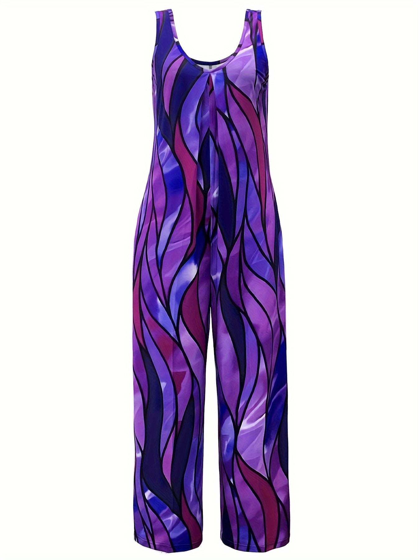 Plus Size Sleeveless Print Jumpsuit with Pockets for Women