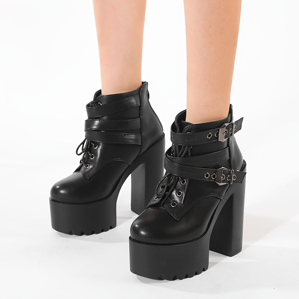 Women's Short Boots Thick Sole Buckle Heeled Nightclub Shoes