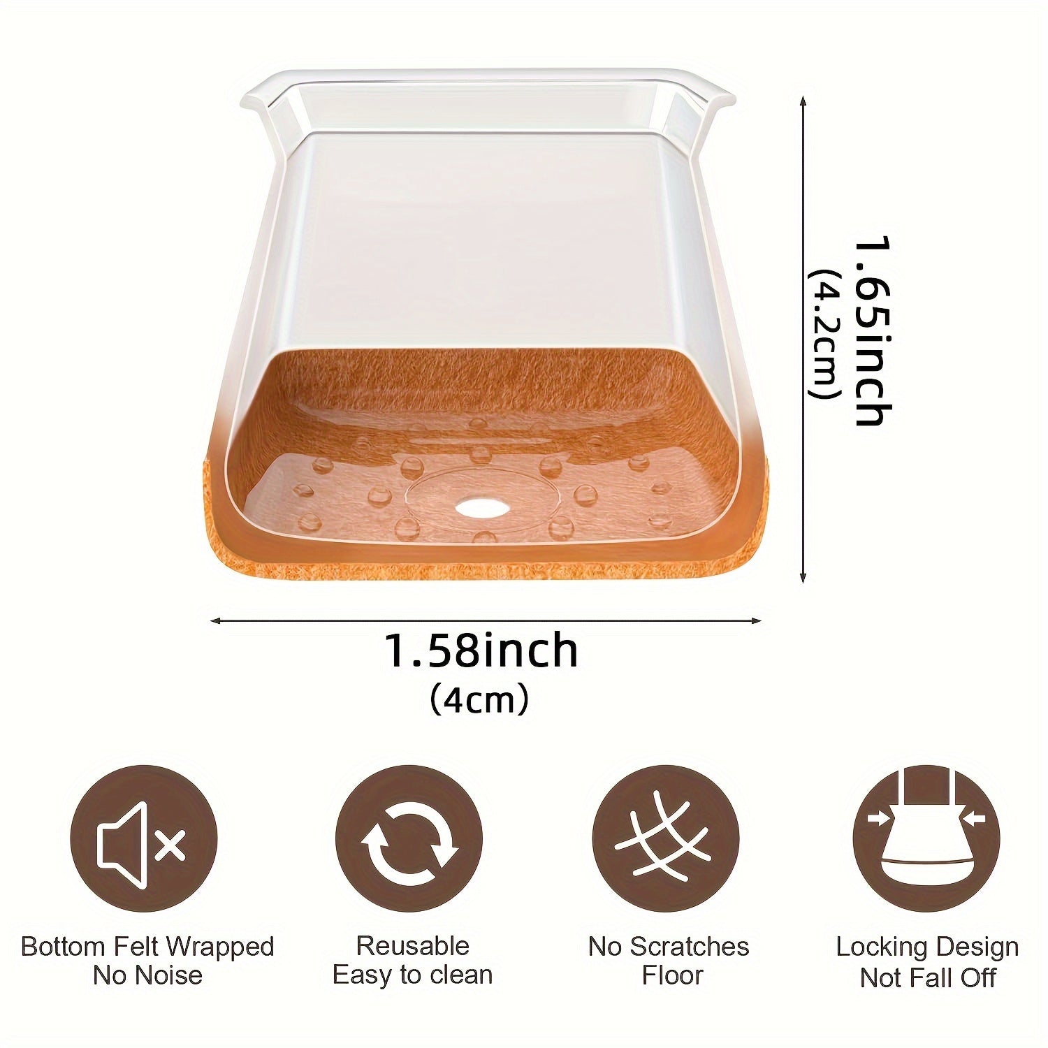 8 dona kvadrat mebel stakanlari to'plami, felt bilan qoplangan, sirpanmaydigan, stul oyoqlarini himoya qilish uchun