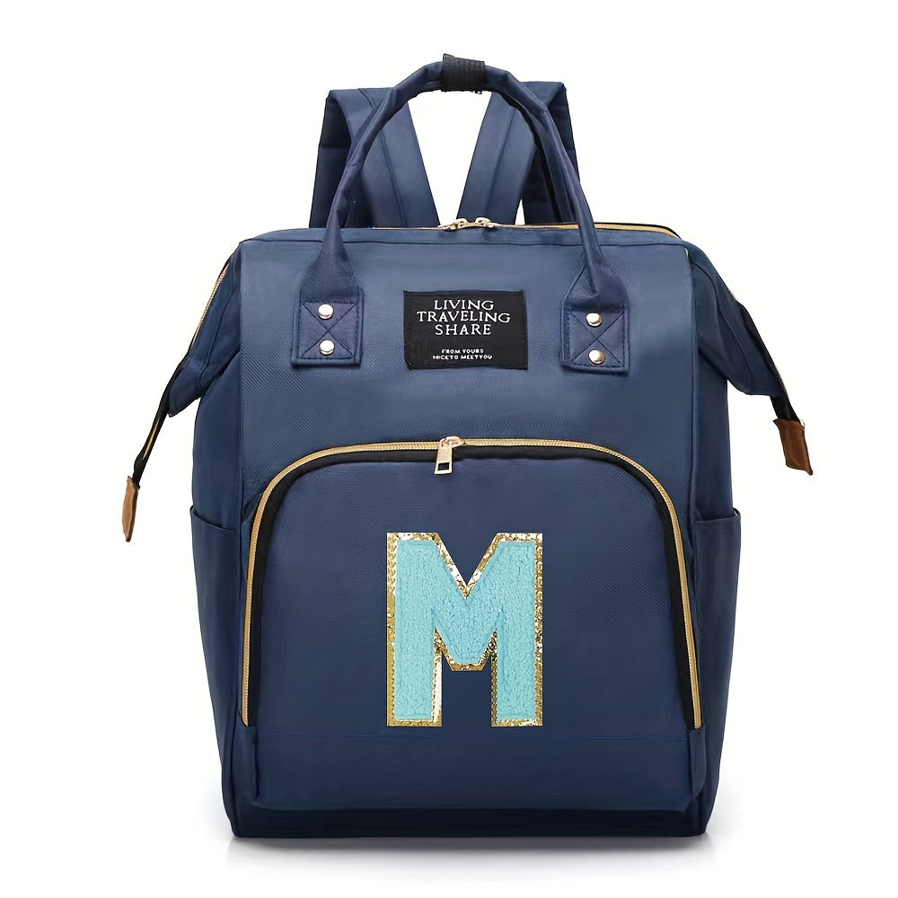 Blue Polyester Diaper Bag with Multiple Compartments and Bottle Holder