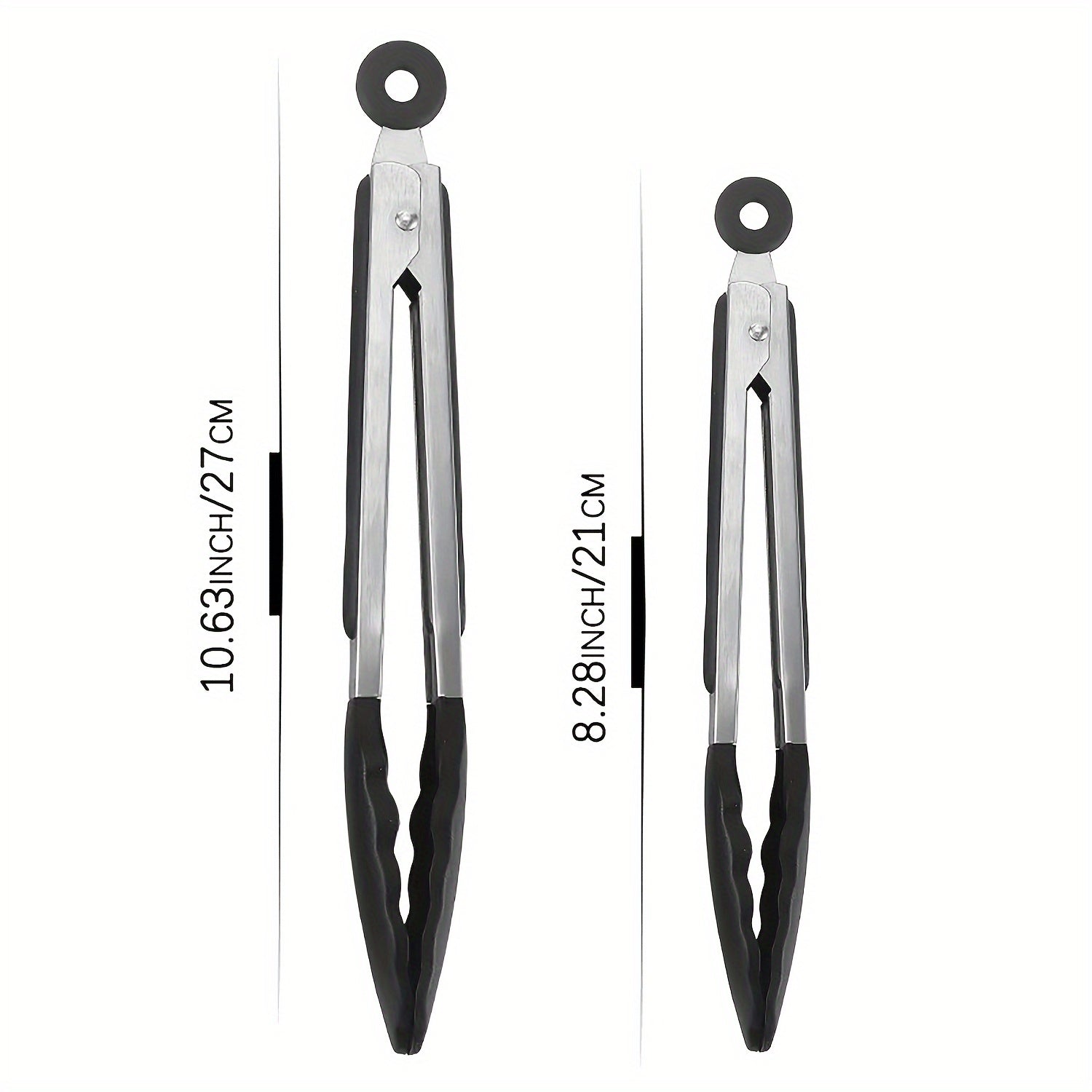 Black and Red Stainless Steel Kitchen Tongs with Silicone Tips, Multiple Sizes