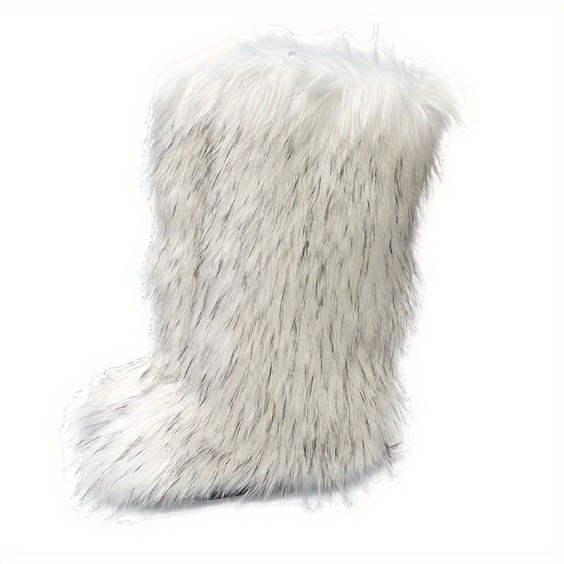 Women's Faux Fur Over-the-Knee Boots Winter Warm Fleece-Lined Black