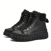 Women's Winter Black Short Boots Casual Warm Flat Shoes