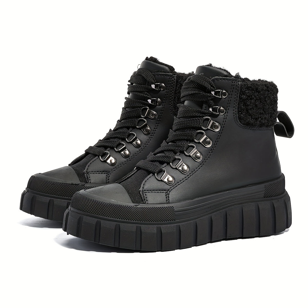 Women's Winter Black Short Boots Casual Warm Flat Shoes