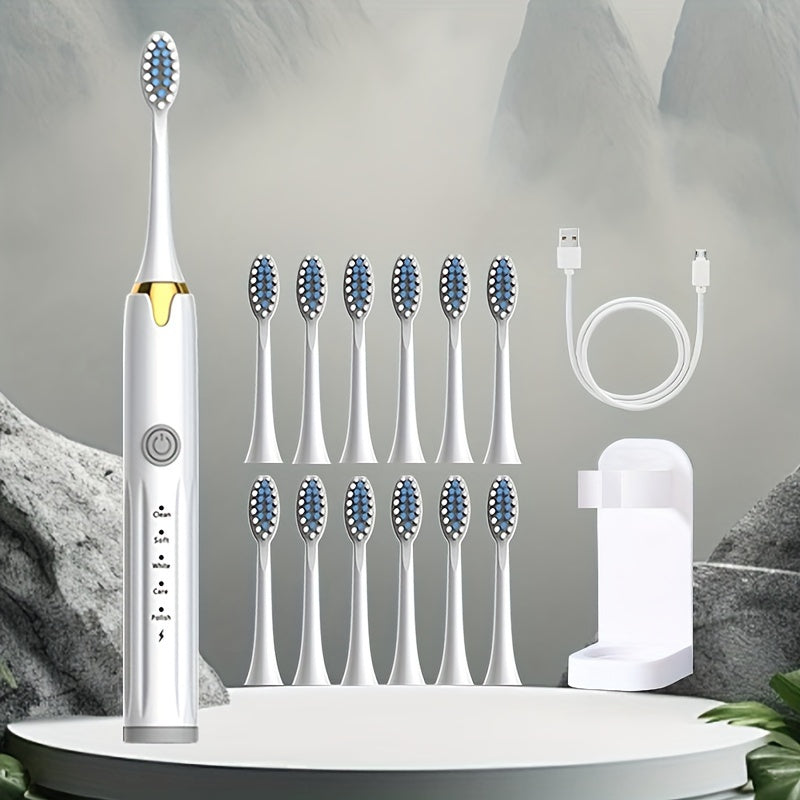 Electric Toothbrush Set 5-Speed Rechargeable with Ultra-Soft Replaceable Brush Heads for Daily Oral Care