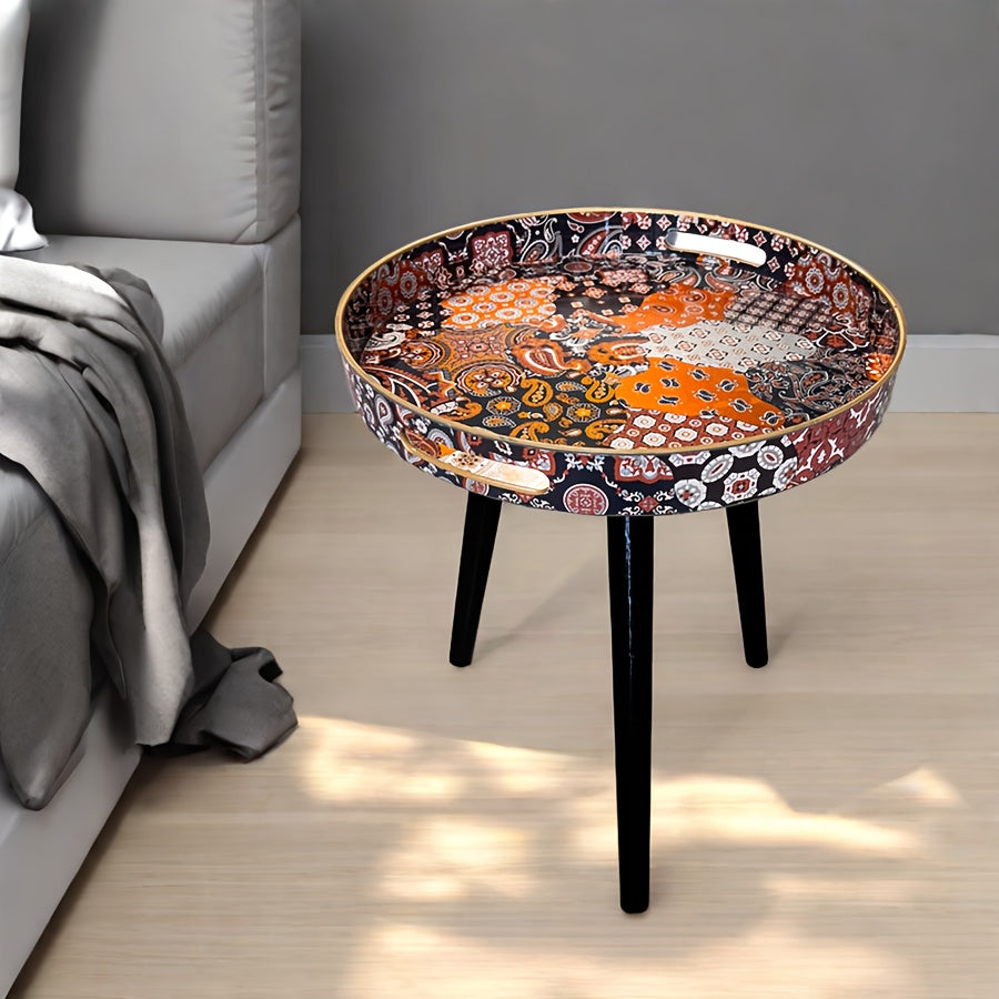 Mesa de café de estilo bohemio con patas de madera para sala de estar o dormitorio
