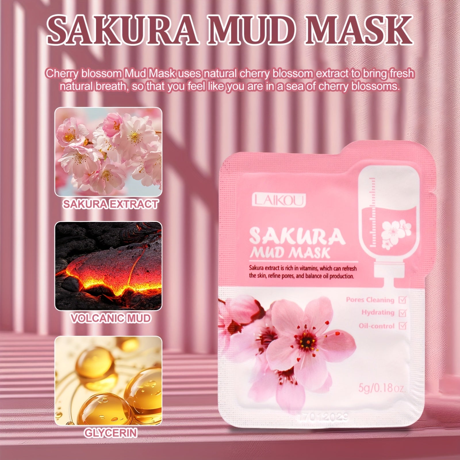 12 Pack 5g Sakura Mud Masks Travel Size Deep Cleansing Moisturizing Oil Control