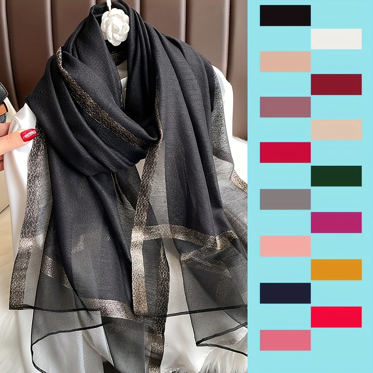 Bohemian Long Sequin Scarf Lightweight Airy Shawl for Beach, Festive or Daily Wear