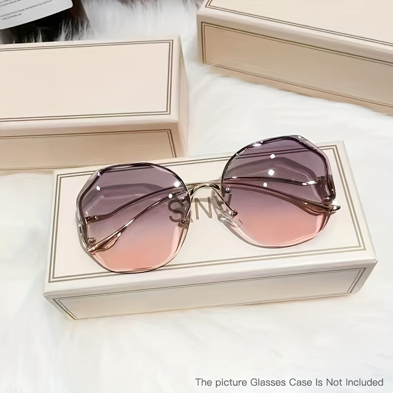 Haydash uchun katta o'lchamdagi gradient metall quyosh ko'zoynaklari, noaniq rimless dizayni bilan