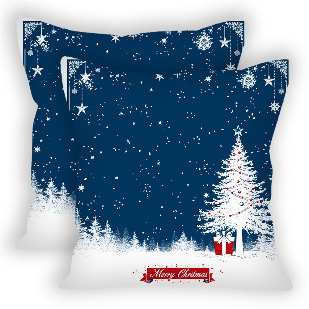 Blue Merry Christmas Throw Pillow Covers Set 45.72cm Square Polyester Cushion Cases for Living Room Bedroom Car