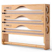 Bamboo Wall Mount Kitchen Wrap Organizer with Cutter and Labels