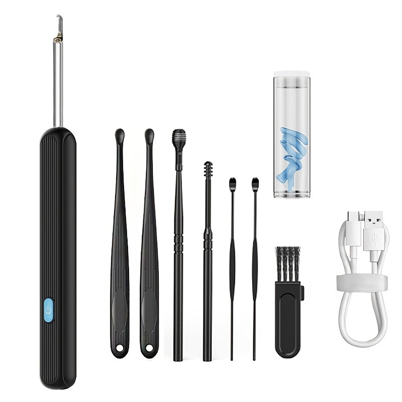 7pcs Earwax Removal Kit with Camera Light and 6 Ear Spoons Rechargeable Household Tool