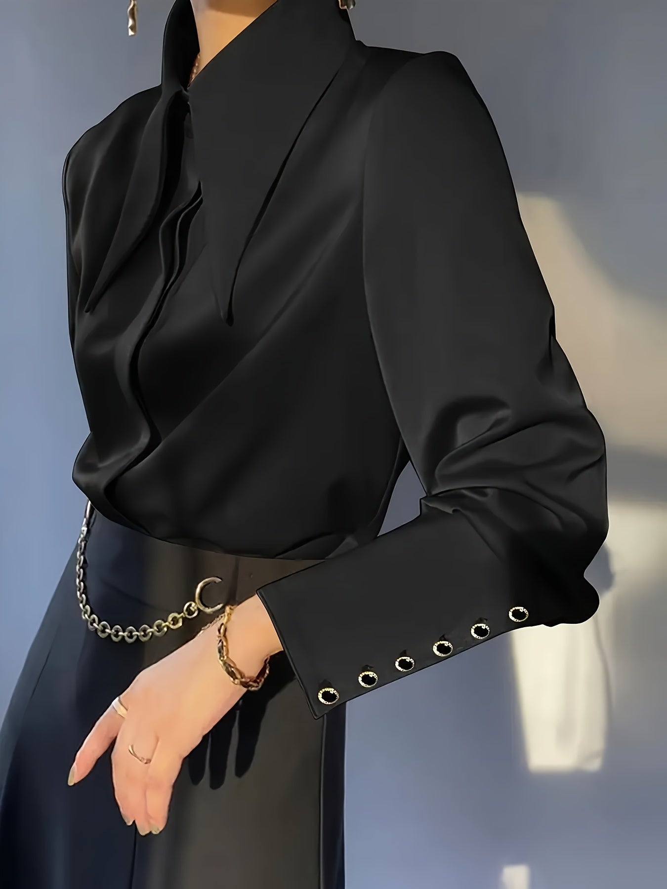 Women's Plus Size Polyester Shirt Solid Color Woven Blouse for Work or Casual