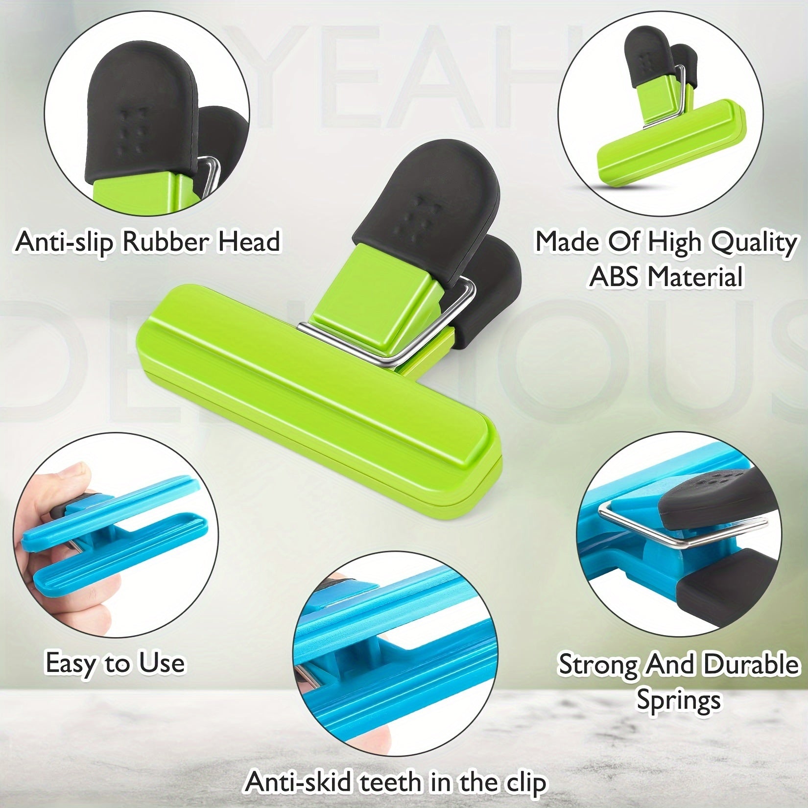 Namlikka chidamli saqlash uchun 6 ta qayta ishlatiladigan oziq-ovqat sumkasi yopish kliplar to'plami