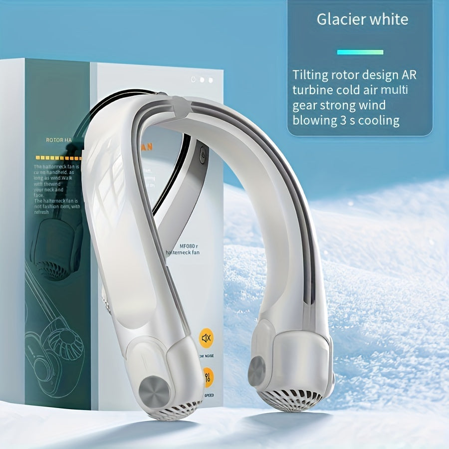Portable Wearable Neck Fan with Adjustable Tilt Rotor, USB Charging, Silent Operation