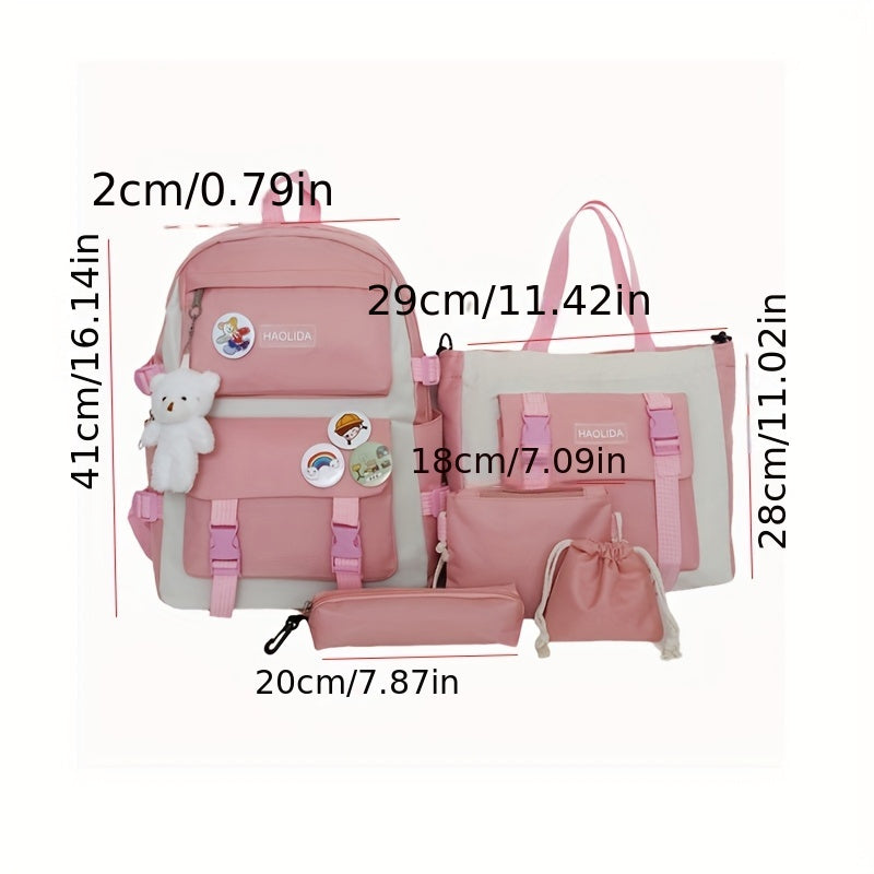 Random 5-Piece Insignia Backpack Set for Students Large Capacity Multifunctional Nylon