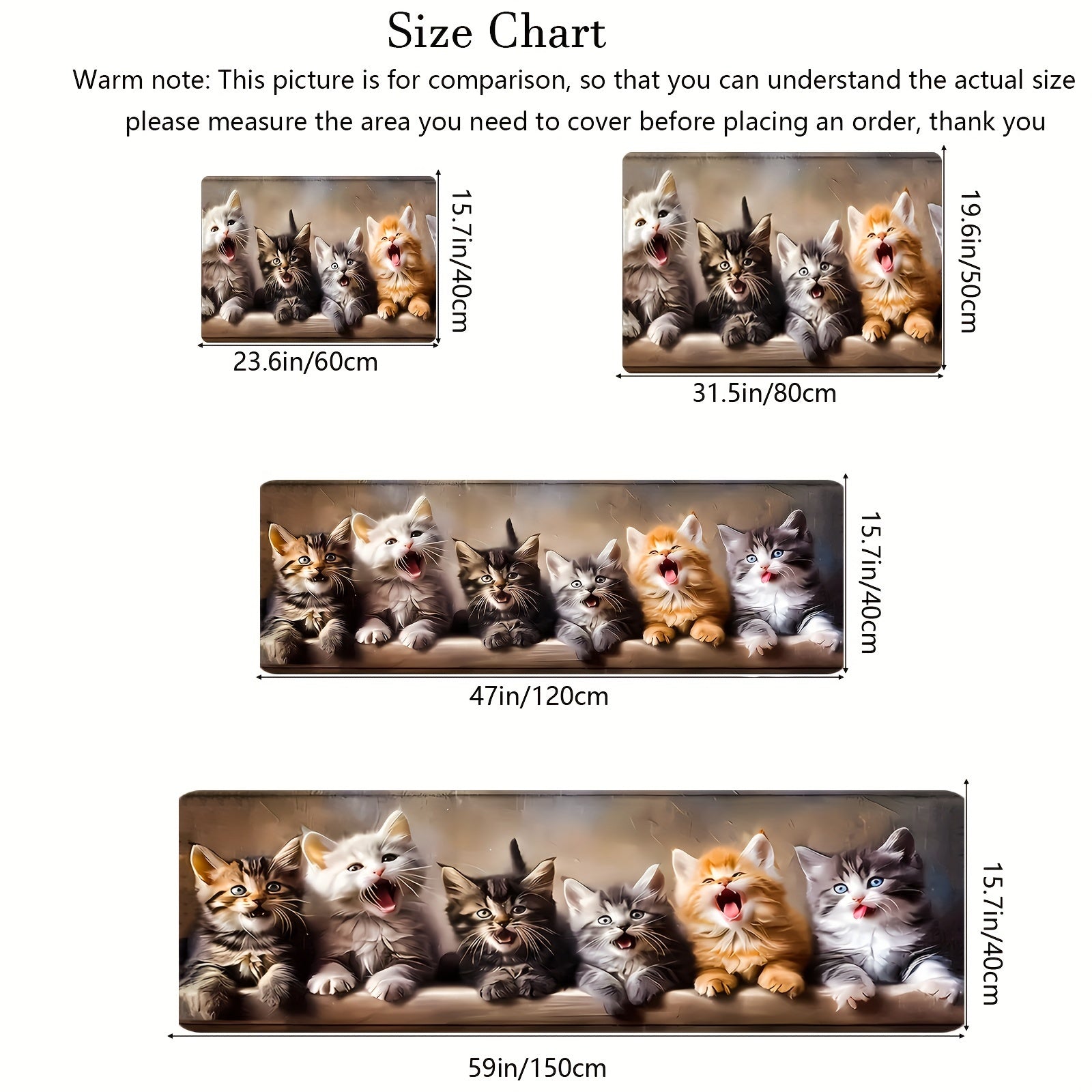 Polyester Knit Rectangle Rug Non-Slip Backing Soft Cat Pattern Machine Washable Kitchen Living Room Bedroom Office