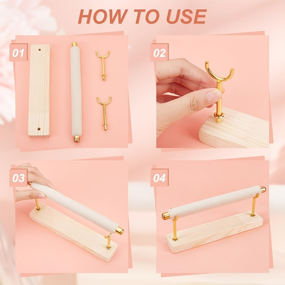 Wooden Jewelry Organizer with Velvet Stripe Ring and Watch Display Stand