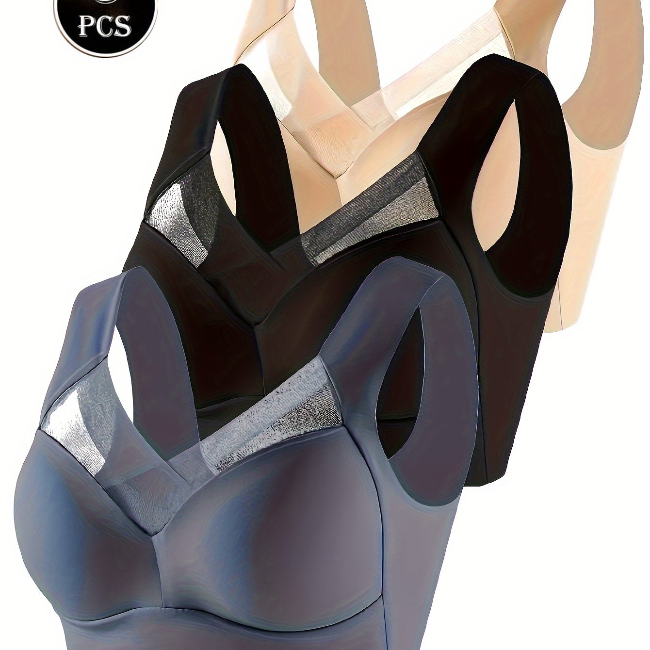 Women's Seamless Sports Bra Set 3 Pack V-Neck Push-Up Medium Support