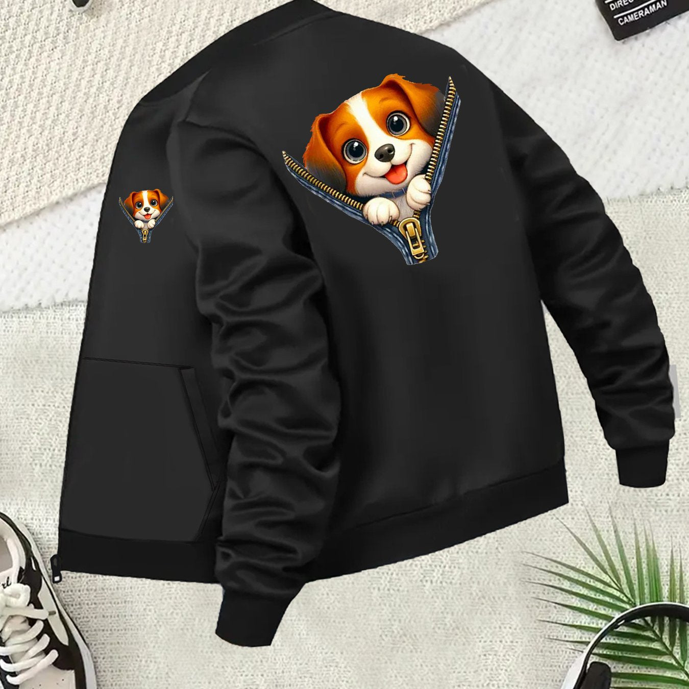 Women's Plus Size Casual Jacket with Cartoon Dog Print Long Sleeve Zip Autom shirts