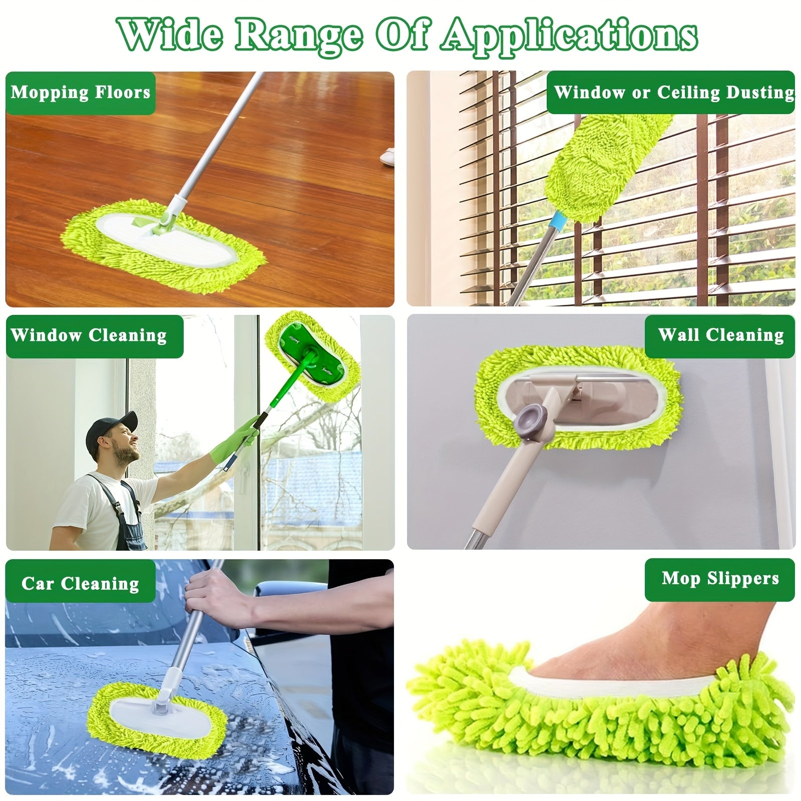 6-Piece Green Microfiber Mop Pads for Wet and Dry Floor Cleaning