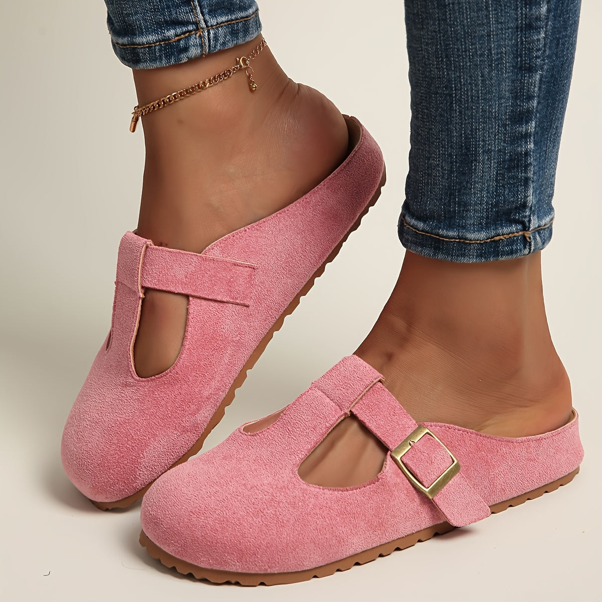 Women's Slip-On Mules with EVA Sole, Soft Fabric, Buckle Closure, All-Season
