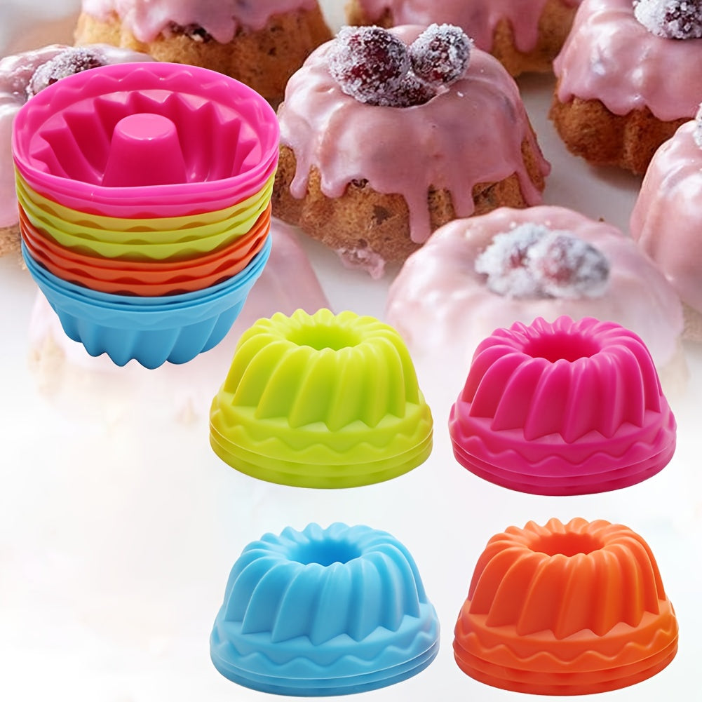 Silicone Muffin Cups Set 12 Fluted Tube Cake Liners Reusable Mini Bundt Molds